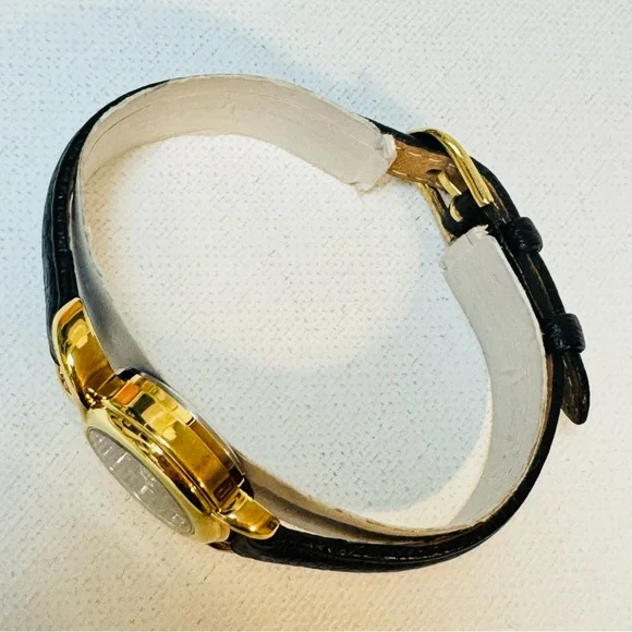 Avon Diamond Small Face Women's Watch Gold Black Dial Leather 2007 F313928-1/P - Picture 5 of 14